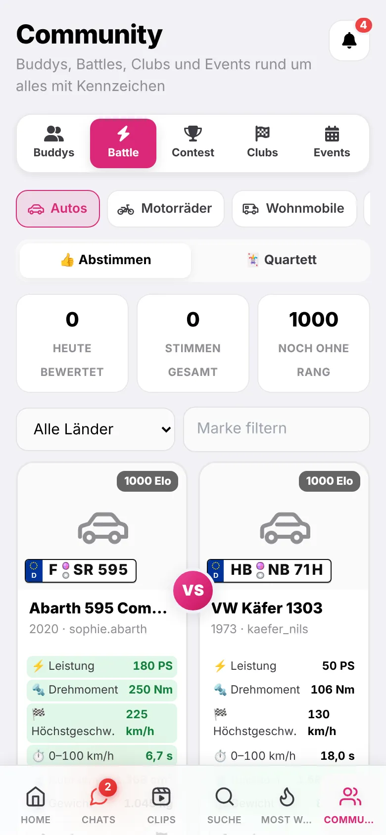 App-Ansicht: Battle zwischen zwei Fahrzeugen