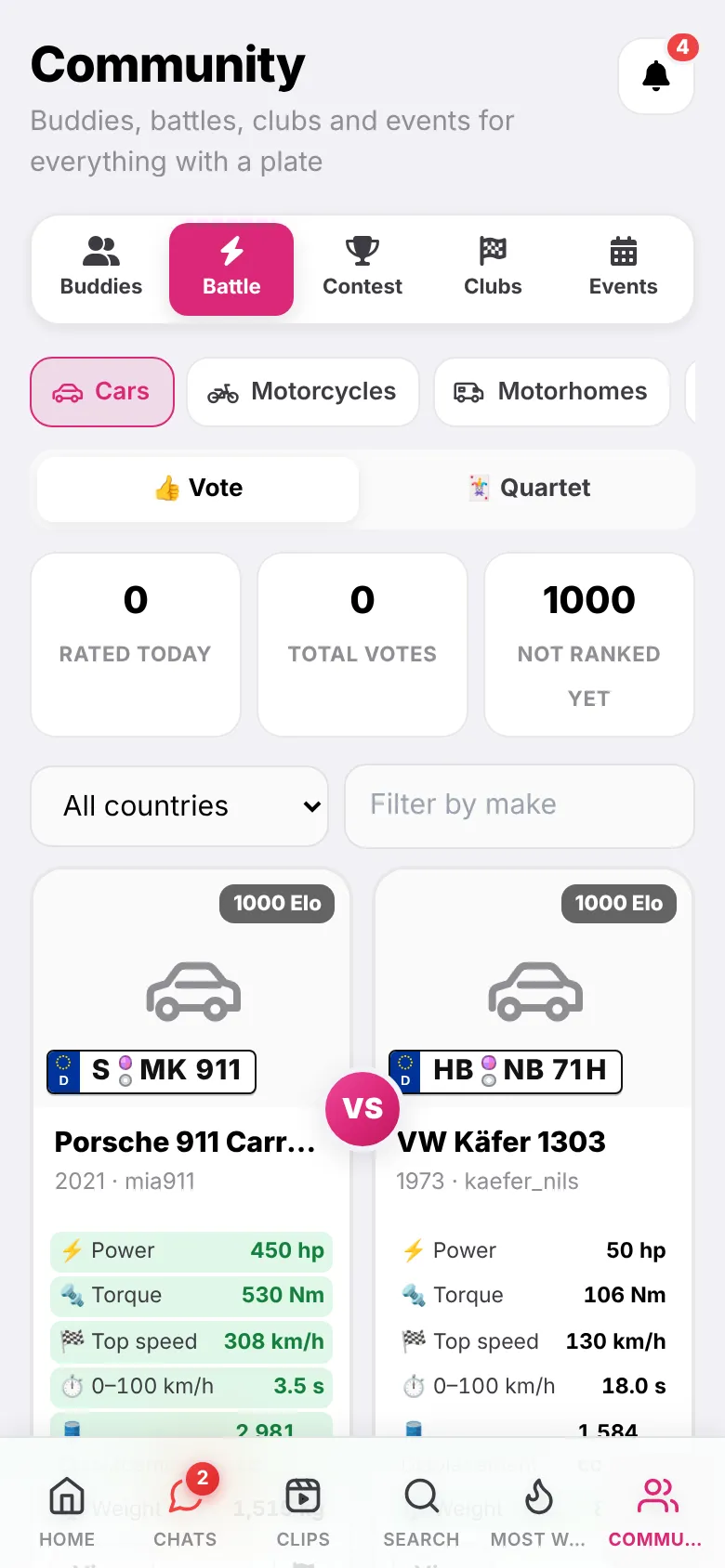 App view: battle between two vehicles